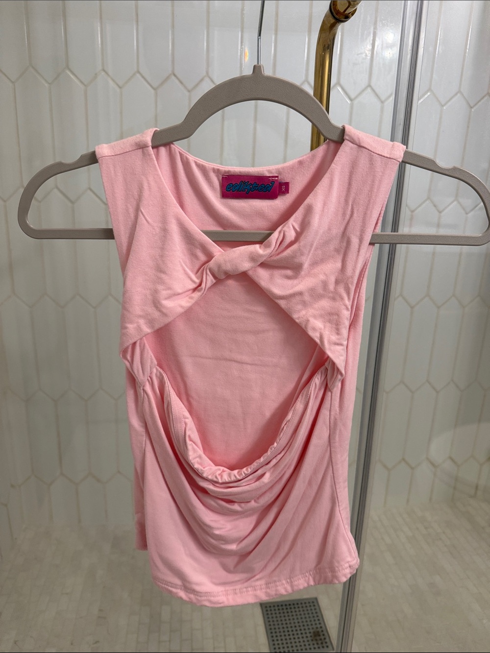 Edikted - Baby Pink Twist-Back Draped Tank Top